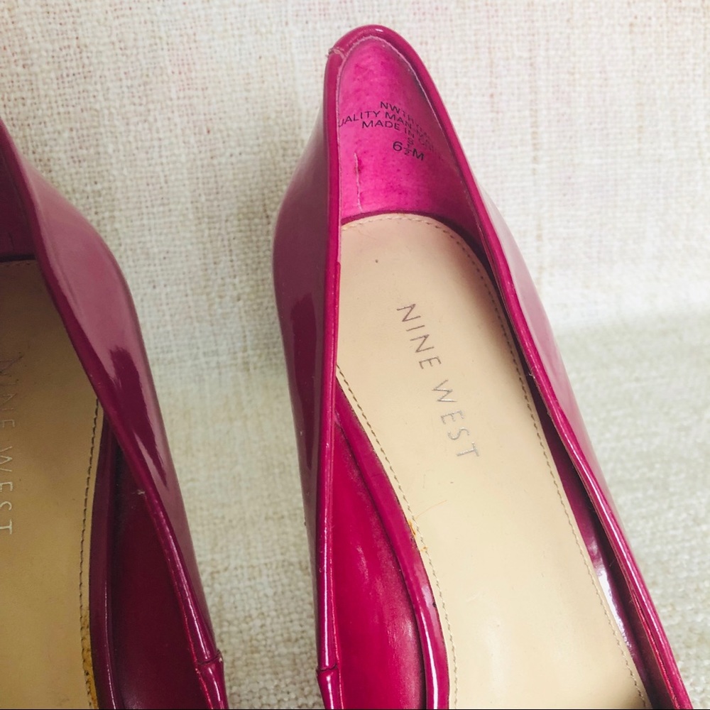 Nine West Glossy Fuchsia Patent Mid-Heel Pumps - Picture 3 of 5